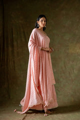 Peach Georgette Readymade Sharara Set With Chinon Crepe Dupatta