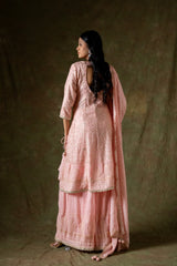 Peach Georgette Readymade Sharara Set With Chinon Crepe Dupatta