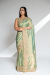 Mint Green Organza Embroidered Saree With Unstitched Blouse