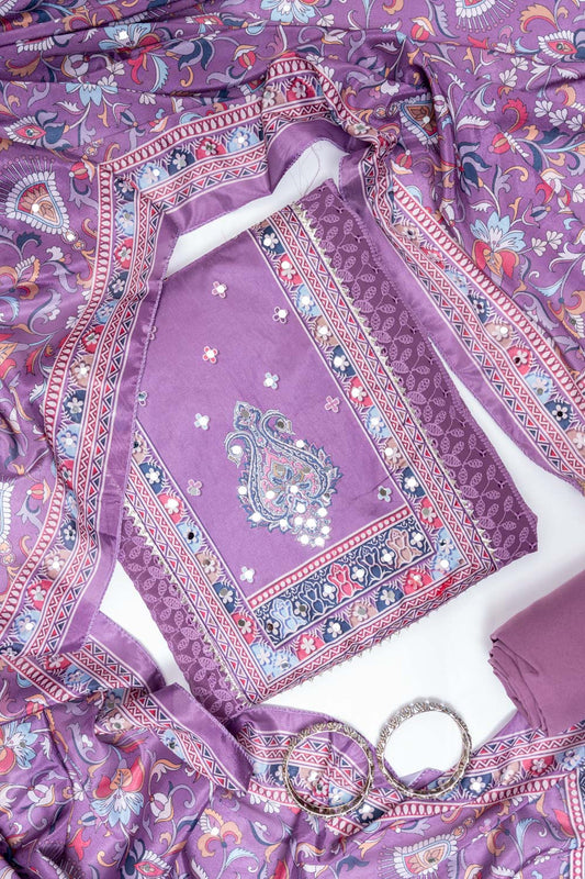 Mauve Georgette Unstitched Salwar Suit With Chinon Dupatta
