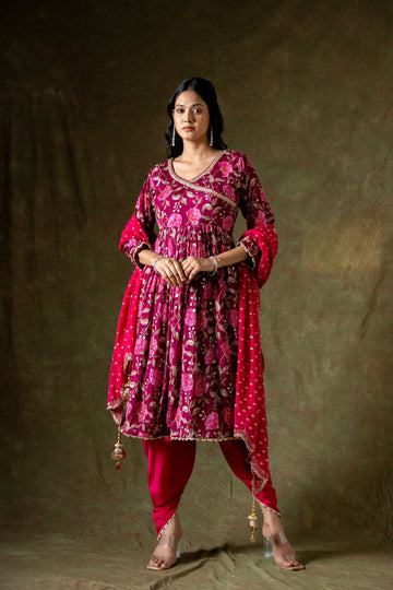 Garnet Chinon Readymade Suit With Chinon Crepe Dupatta