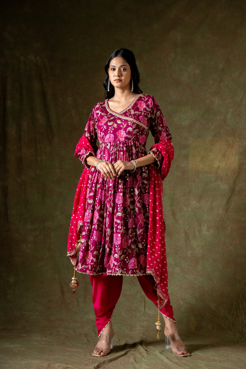 Garnet Chinon Readymade Suit With Chinon Crepe Dupatta