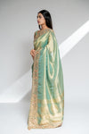 Mint Green Organza Embroidered Saree With Unstitched Blouse