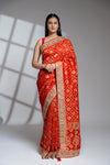 Red Khaddi Georgette Embroidered Saree With Readymade Blouse