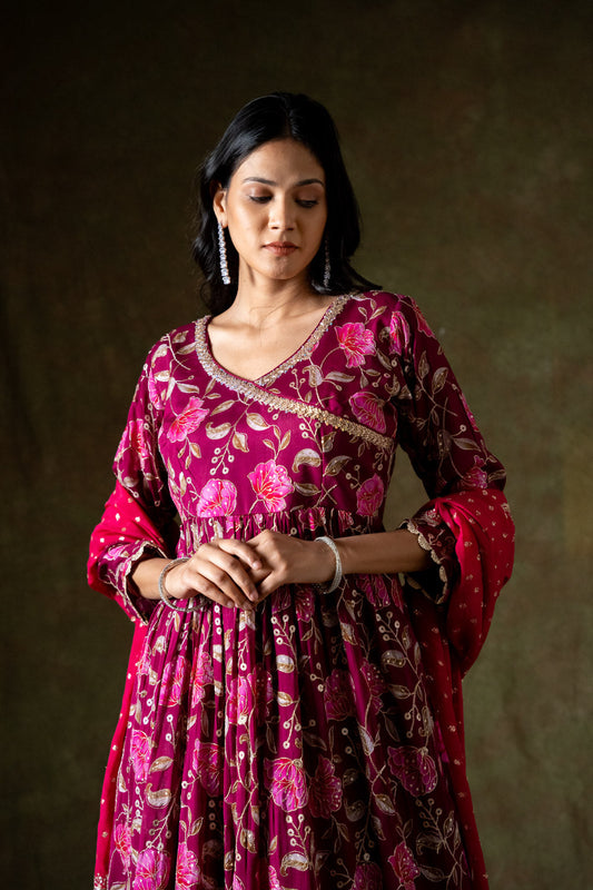 Garnet Chinon Readymade Suit With Chinon Crepe Dupatta