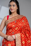 Red Khaddi Georgette Embroidered Saree With Readymade Blouse