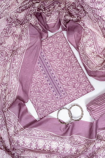 Mauve Cotton Unstitched Salwar Suit With Cotton Dupatta