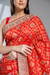 Red Khaddi Georgette Embroidered Saree With Readymade Blouse