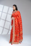 Red Khaddi Georgette Embroidered Saree With Readymade Blouse