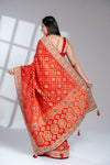 Red Khaddi Georgette Embroidered Saree With Readymade Blouse