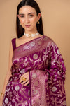 Magenta Banarsi Woven Zari  Saree With Unstitched Blouse