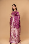 Magenta Banarsi Woven Zari  Saree With Unstitched Blouse