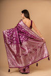Magenta Banarsi Woven Zari  Saree With Unstitched Blouse