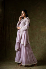 Mauve Georgette Embroidered Readymade Sharara Set With Dupatta