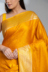 Mustard Banarasi Silk Saree With Unstitched Blouse