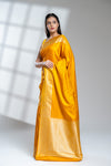 Mustard Banarasi Silk Saree With Unstitched Blouse