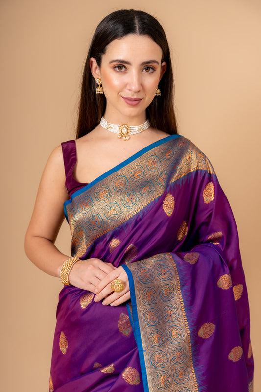 Draped in Royalty Purple Banarasi Silk Saree With Unstitched Blouse