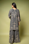Black Crepe Readymade Sharara Set With Crepe Dupatta