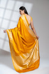 Mustard Banarasi Silk Saree With Unstitched Blouse