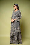 Black Crepe Readymade Sharara Set With Crepe Dupatta