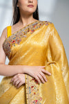 Mustard Banarasi Silk Saree With Unstitched Blouse