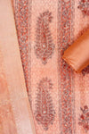 Peach Cotton Unstitched Salwar Suit With Cotton Dupatta