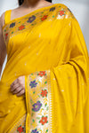 Mustard Banarasi Silk Saree With Unstitched Blouse