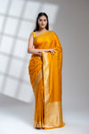 Mustard Banarasi Silk Saree With Unstitched Blouse