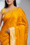 Mustard Banarasi Silk Saree With Unstitched Blouse