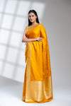 Mustard Banarasi Silk Saree With Unstitched Blouse