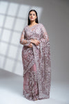 Onion Net Embroidered Saree With Readymade Blouse