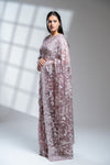 Onion Net Embroidered Saree With Readymade Blouse