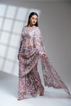 Onion Net Embroidered Saree With Readymade Blouse