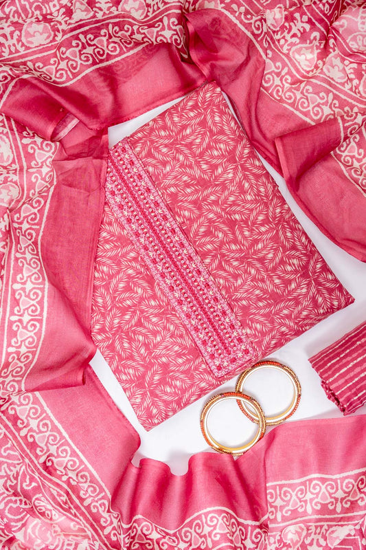 Gajari Cotton Unstitched Salwar Suit With Cotton Dupatta