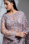 Onion Net Embroidered Saree With Readymade Blouse