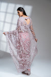 Onion Net Embroidered Saree With Readymade Blouse