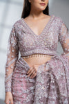 Onion Net Embroidered Saree With Readymade Blouse