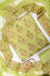 Mehndi Crepe Unstitched Salwar Suit With Chiffon Dupatta