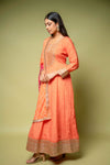 Orange Chinon Floor Length Readymade Suit With Chinon Dupatta