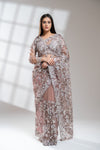 Onion Net Embroidered Saree With Readymade Blouse