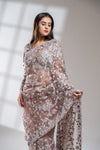 Onion Net Embroidered Saree With Readymade Blouse
