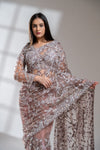 Onion Net Embroidered Saree With Readymade Blouse