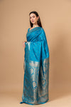 Mesmerizing Charm Dark Firozi Satin Silk Saree With Unstitched Blouse