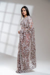 Onion Net Embroidered Saree With Readymade Blouse