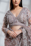 Onion Net Embroidered Saree With Readymade Blouse