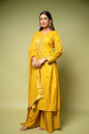 Mustard Dola Readymade Suit And Palazzo With Chiffon Dupatta