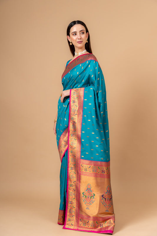 Effortless Glamour Rama Banarasi Silk With Unstitched Blouse