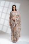 Tussar Net Embroidered Saree With Readymade Blouse