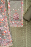 Mehndi Georgette Unstitched Salwar Suit With Chinon Dupatta