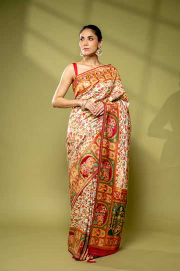 Tussar Magenta Banarasi Silk Saree With Unstitched Blouse